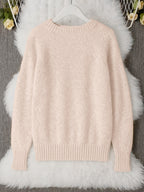 French-style Round-neck Sweater, Soft and Cozy, Elegant Design, Perfect for Spring and Autumn Commuting and Outings - Apricot Flower