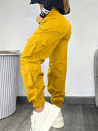 Christmas, Women'S Casual Drawstring Elastic Waist Jogger Pants, Minimalist Design Y2K Street Style Multiple Pockets Spring/Summer - Yellowish-brown