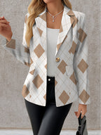 Elegant Women'S Blazer with a Creative Long-Sleeve Design Featuring a Stylish Diamond Check Pattern for Autumn Fashion - Mixed colors