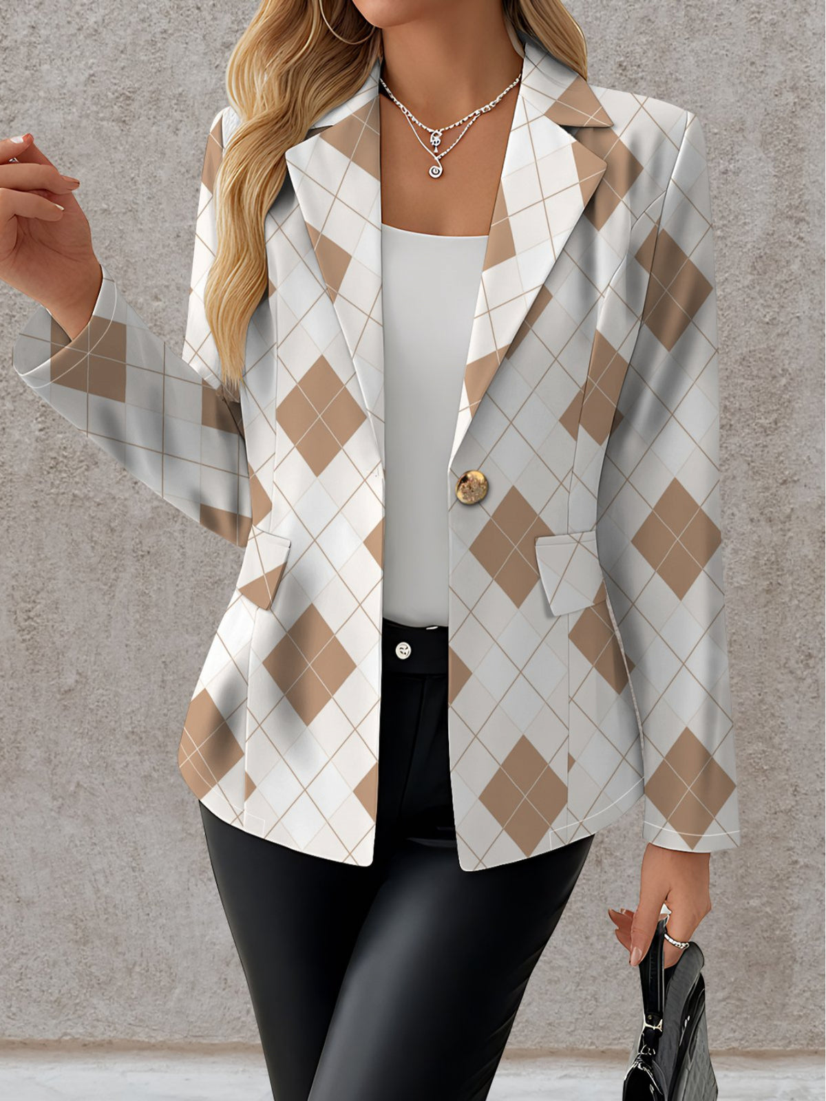 Elegant Women'S Blazer with a Creative Long-Sleeve Design Featuring a Stylish Diamond Check Pattern for Autumn Fashion - Mixed colors