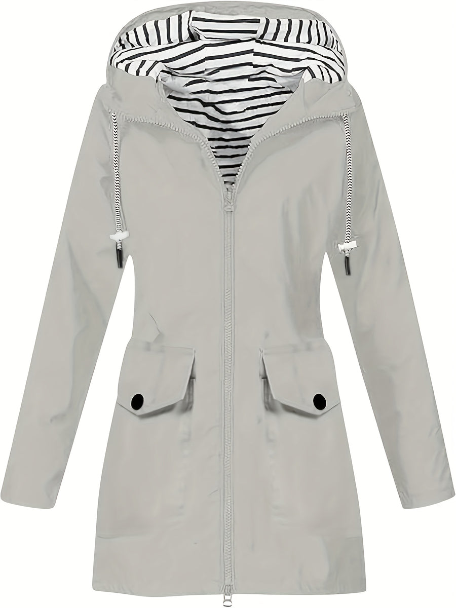 Women's jacket hooded lightweight outdoor long hooded windbreaker - Light Grey