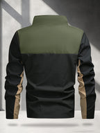 Men's Outdoor Performance Jacket, Lightweight, Quick-Drying, Color Block, Fashionable Contrast Color Design, Color-Block Soft Shell Jacket - fern green