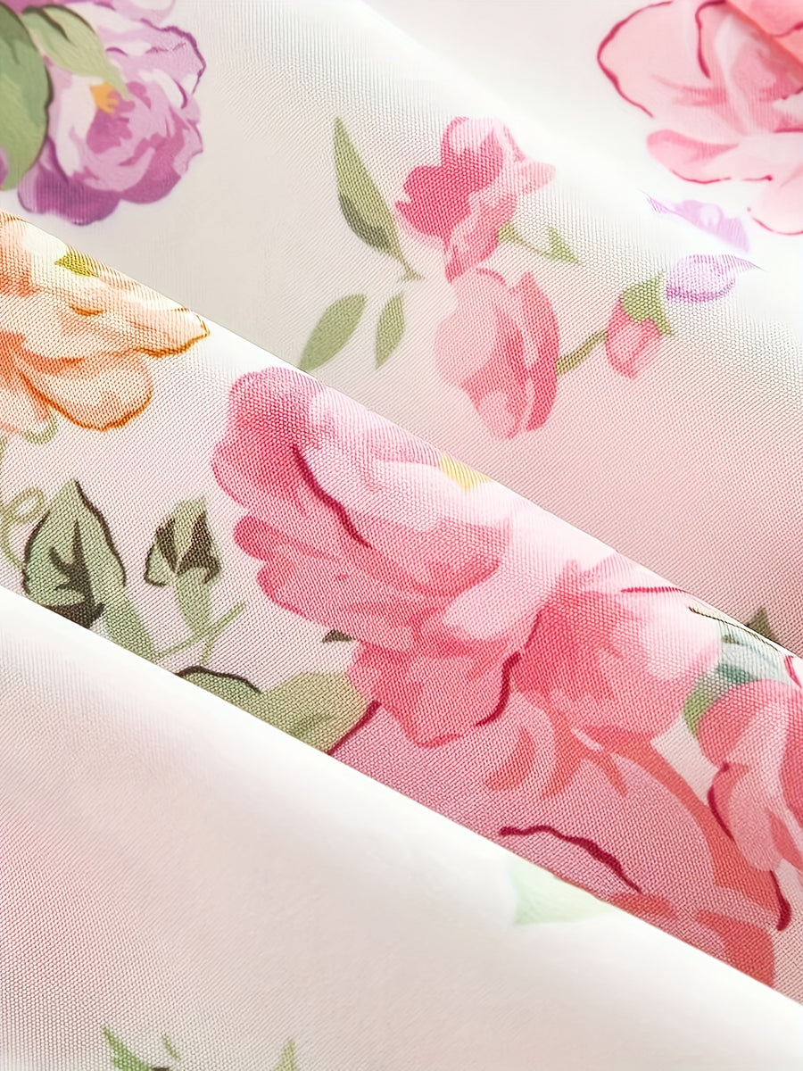 Women'S Elegant Back Bow Floral Print Dress - Mixed colors