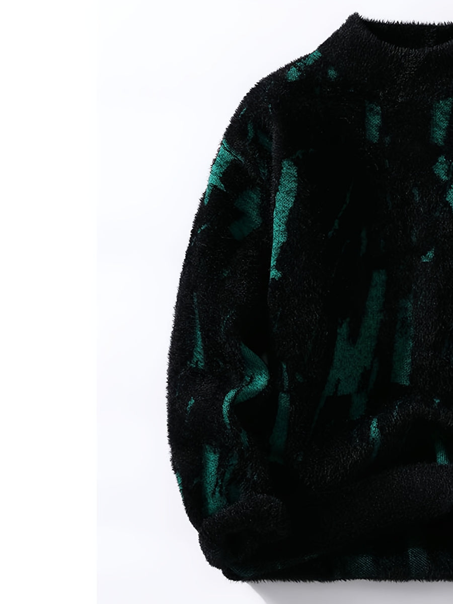 SENMEIGUO 2026 Autumn And Winter Men'S Mink Faux Fur Semi High Neck with Fleece Warm And Fashionable Casual Bottom Top - Black