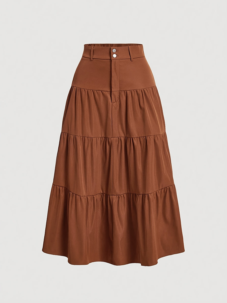 Women'S Solid High-Waist Half Skirt - Loess Ochre