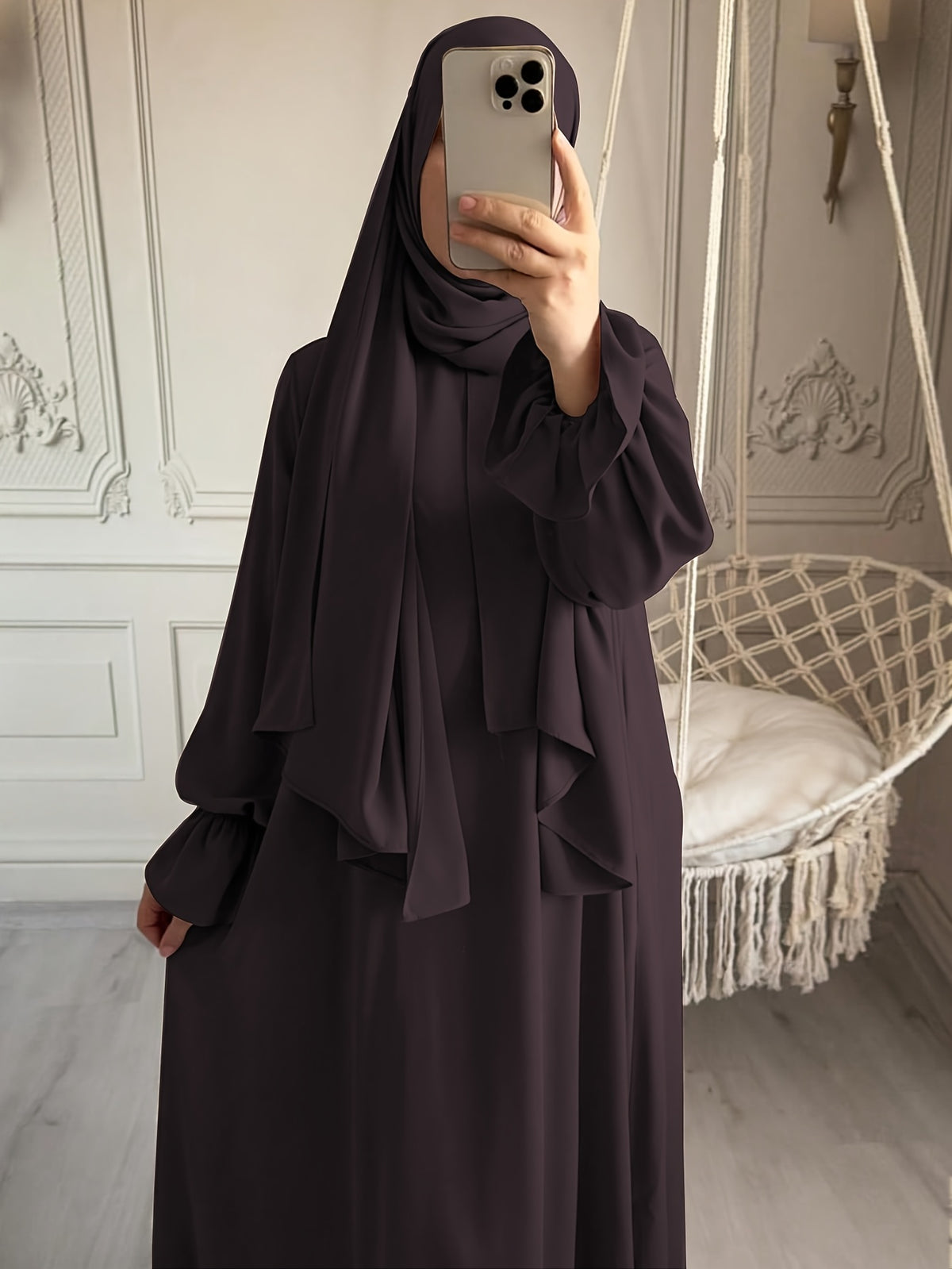 1pc Fashionable, Elegant and Casual One-piece Solid-colored Bellows Sleeve Suitable for Daily Wear. Loose and Comfortable Women's Abaya Robe.abayas for Women Muslim Kleider Damen Abaya for Women Stylish Khimar Ladies Abaya - Coffee Color
