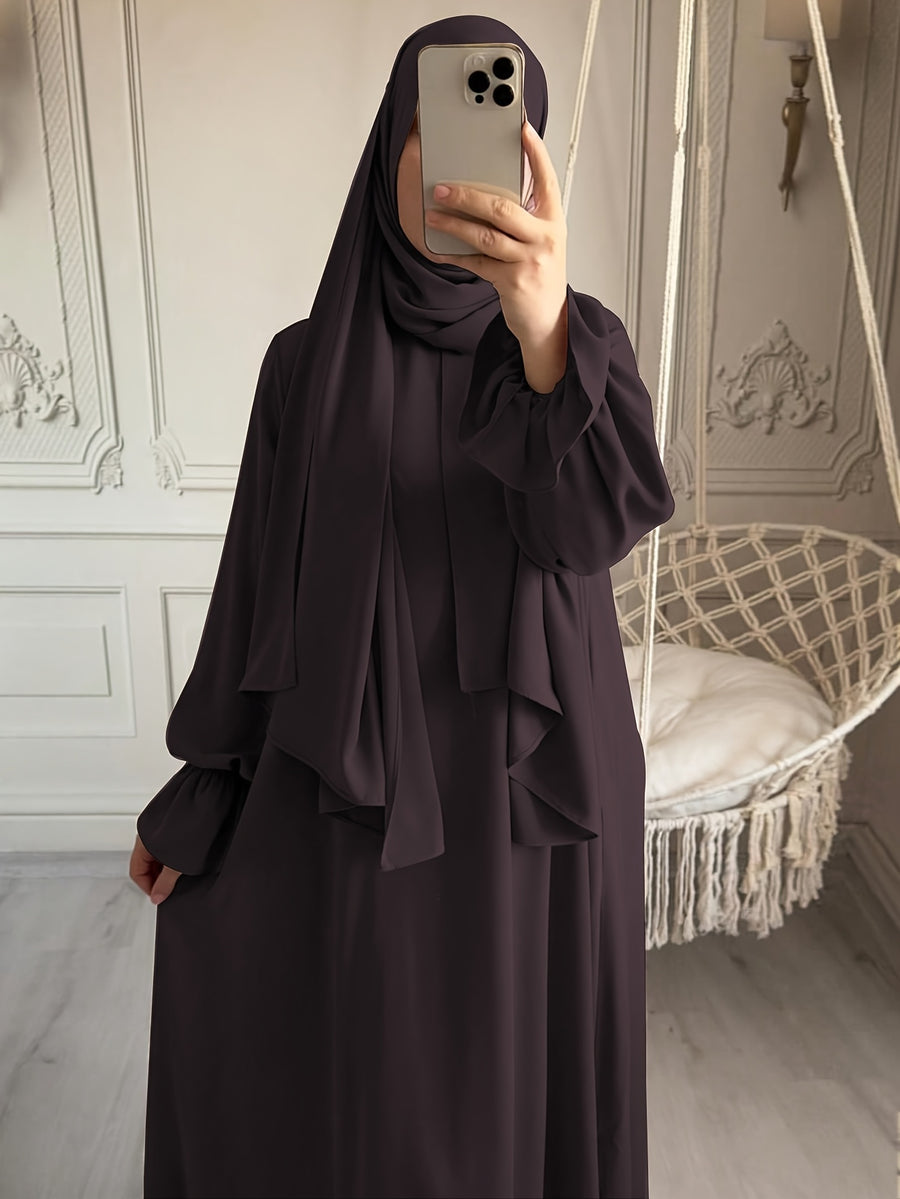 1pc Fashionable, Elegant and Casual One-piece Solid-colored Bellows Sleeve Suitable for Daily Wear. Loose and Comfortable Women's Abaya Robe.abayas for Women Muslim Kleider Damen Abaya for Women Stylish Khimar Ladies Abaya - Coffee Color