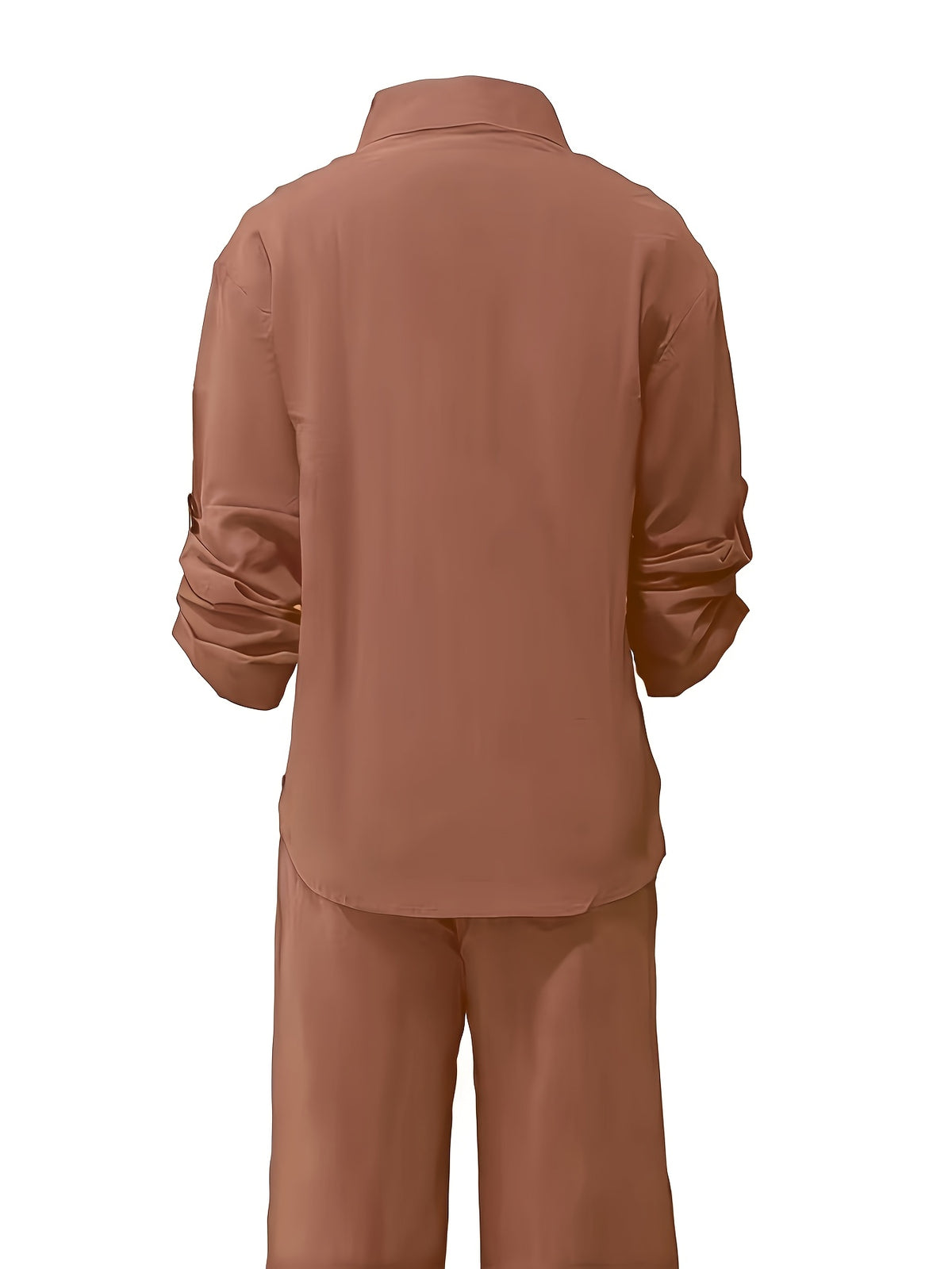 Elegant Women's Casual Cardigan Solid Color Shirt and Pants Set - Loess Ochre