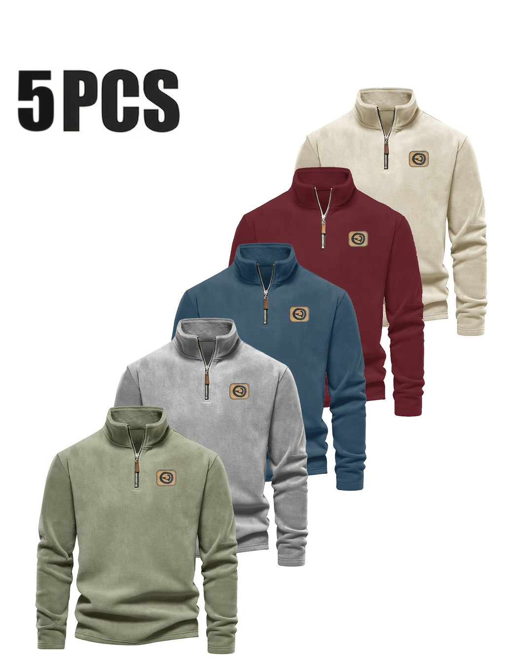 Men's Five-pc Versatile Sweatshirt, Half-Zip Stand Collar Daily Casual Top - Mint Green+Dark Blue+Dark Red+Apricot+Gray
