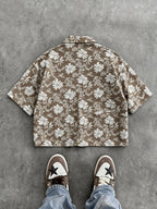 Men'S Fashion New Three-Dimensional Floral Jacquard Fabric Shirt, Full Texture with Rich Layers, Breathable And Light, Not Stuffy. Classic Cuban Collar Design, Summer Lazy And Casual Yet Refined, Daily Commute - Khaki