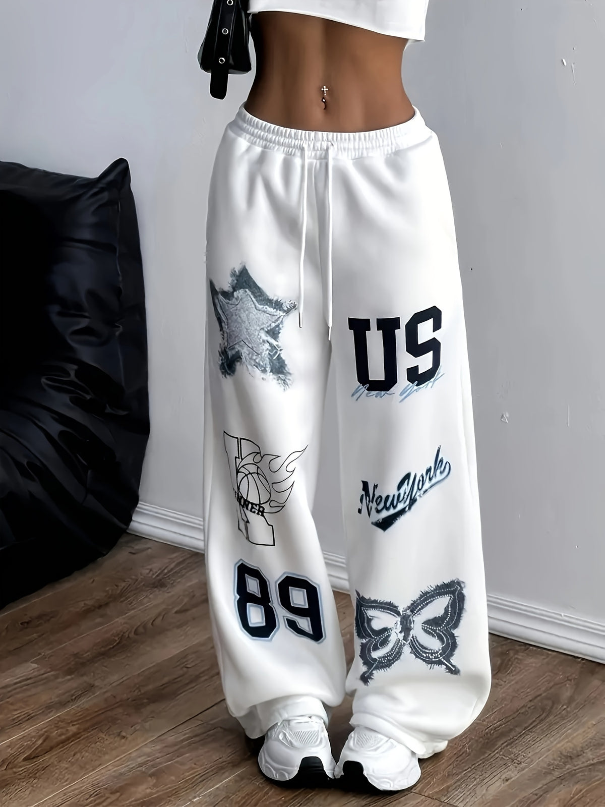 American Retro Printed Sweatpants, Star Butterfly Letter Pattern Loose Wide-Leg Joggers, Women'S Fashion Wide-Leg Trousers, a Charming Gift - Mixed colors