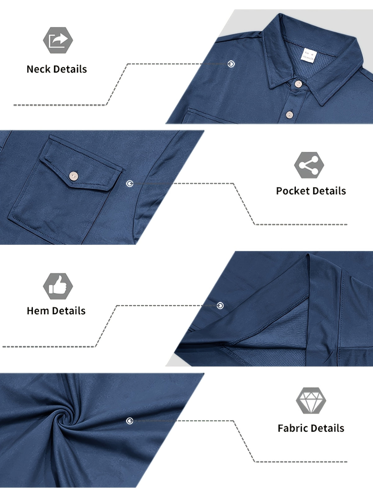 Autumn New Arrival 3pcs Set: Polo Collar Double Pocket Cargo Sweatshirt. Made of Thick Knitted Sweatshirt Fabric, Featuring a Half-zip Placket with Three Brown Vintage Buttons. Symmetrical Chest Cargo Pockets, Vintage Workwear Casual Style - Blue, Black, Dark
