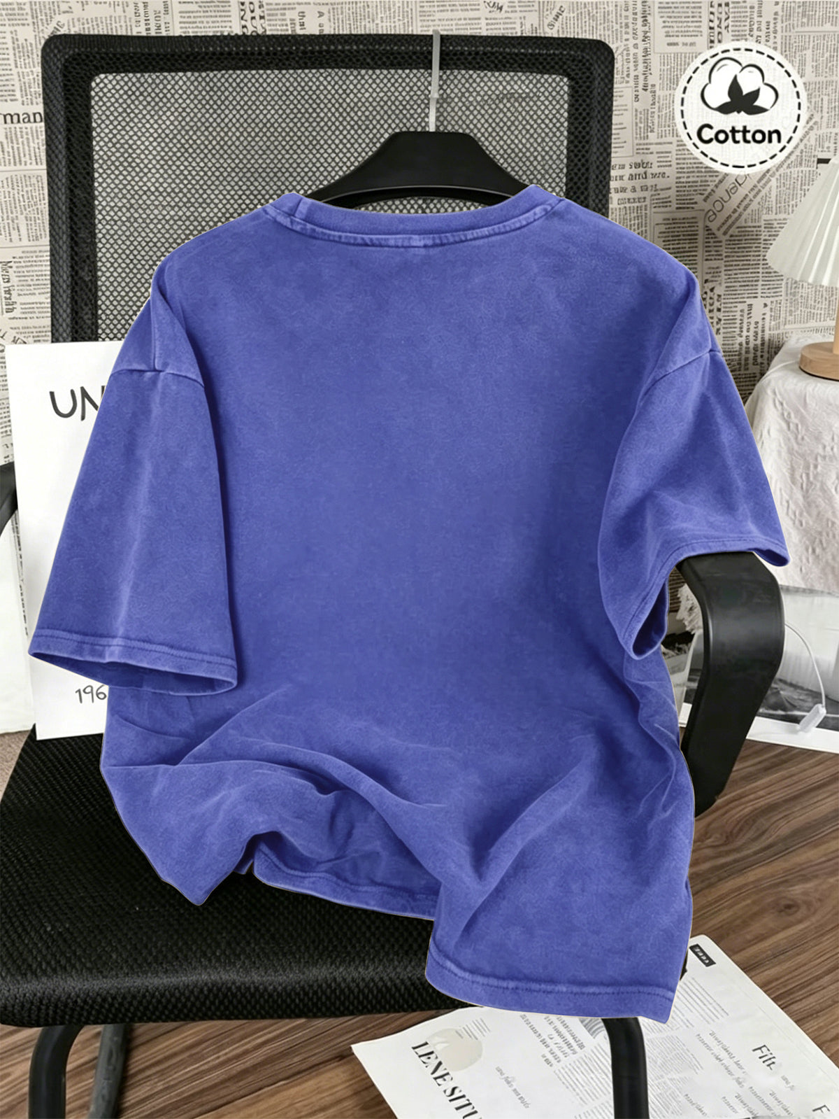 Vintage Washed Distressed Print Men'S Short-Sleeve Top, Soft Pure Loose T-Shirt, Breathable Casual Clothing for Outdoor Trip Summer And Early Autumn - Royal Blue
