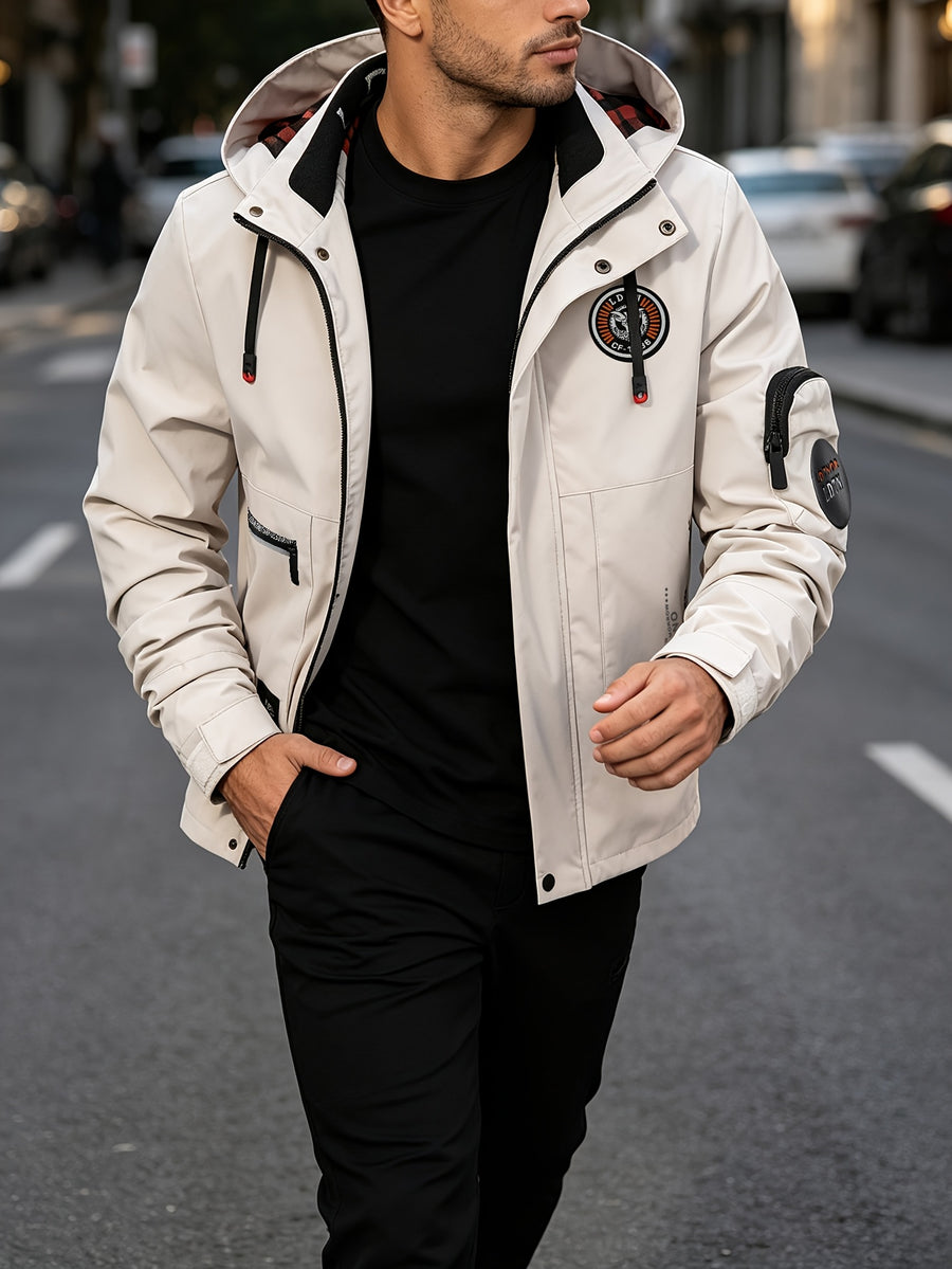 Men's Spring-Autumn New Style Fashion Zipper Jacket - Fashionable and Versatile Outdoor Daily Casual Commuting Jacket - Multi-pocket Hooded Jacket - Can Also Be Given as a Gift to Others - White