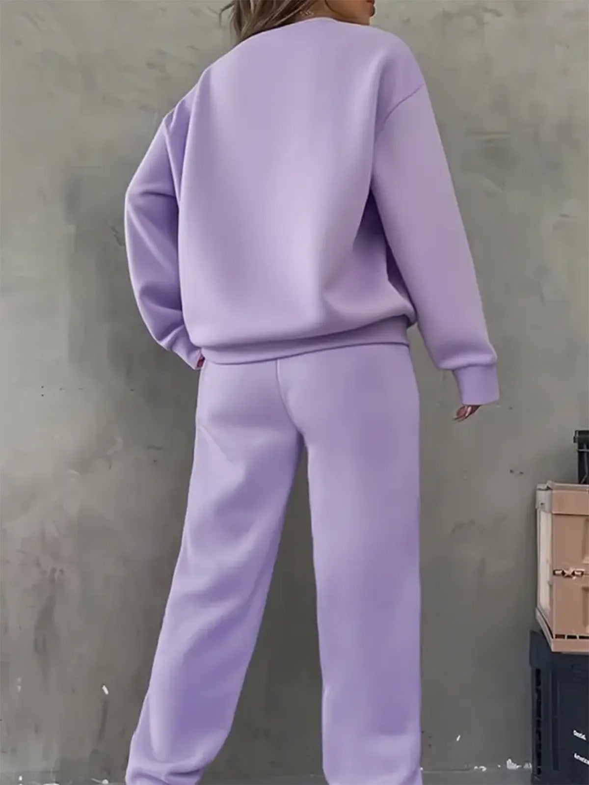 2pcs Women's Y2K Sport Sweatshirt Set with Matching Jogger Pants - -Lined Crewneck Set, Suitable for Winter, Multiple Colors, Polyester Material, Machine Washable, for Daily Sportswear, Casual Sporty Style, Fitness Wear - Purple