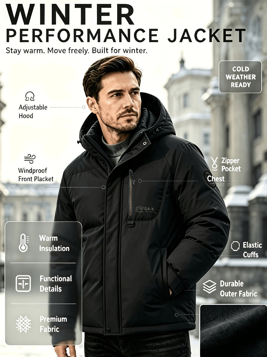 Men'S Winter Hooded Thick Jacket, Designed for Cold Seasons, Thick And Full Padding, Excellent Warmth Retention. Detachable Hood Design, One Coat Two Ways, Easily Switch Between Different Styles. Outerwear Made of High-Density Windproof Fabric - Black