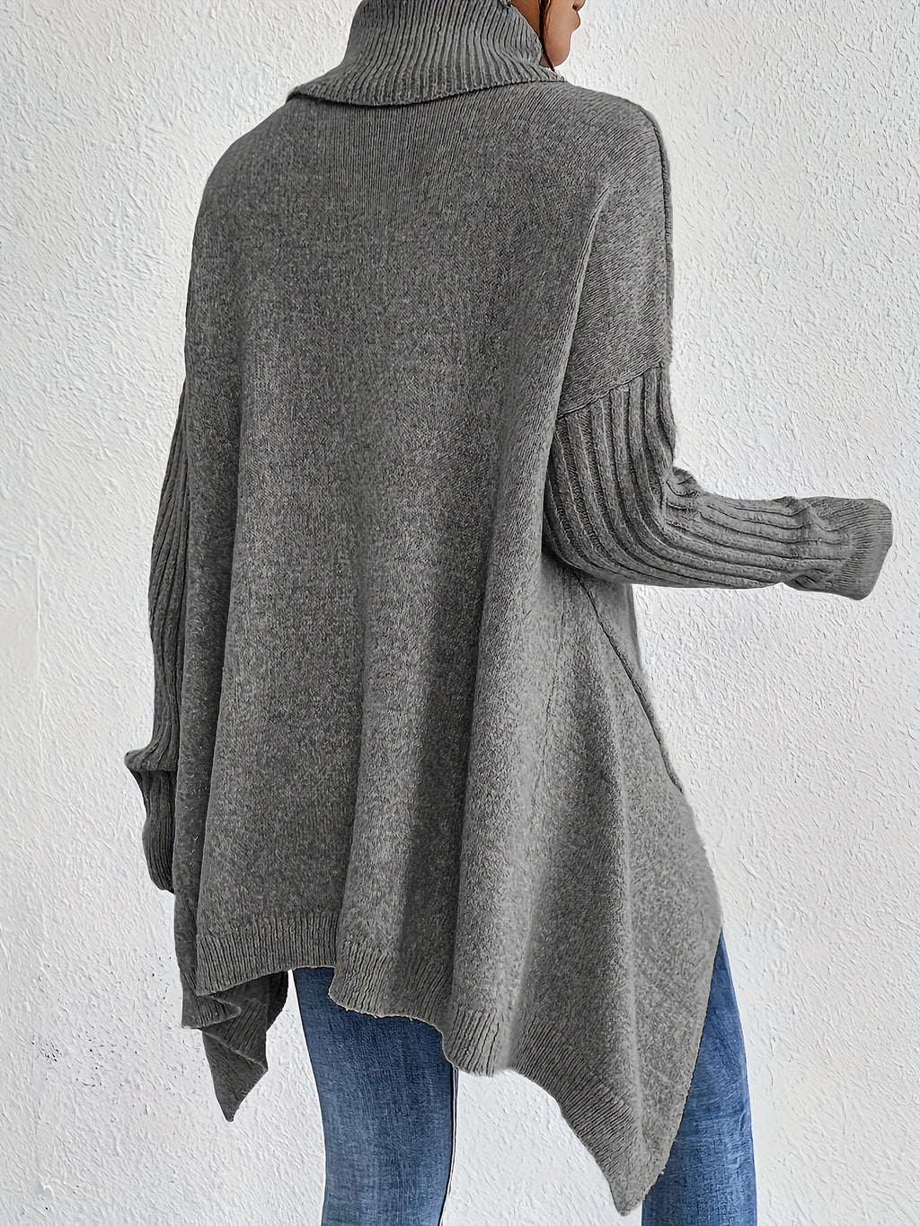 New Autumn and Winter Women's Casual Long Sleeve High Neck Pullover - Grey White