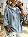 Plus Size - Women'S Casual Corduroy Drawstring Hooded Sweatshirt, Classic Versatile Hooded Top Elegant Women'S Top, Loose Fit Comfortable Sweatshirt Suitable for Commute And Casual Wear Spring/Autumn Clothing - Light Blue
