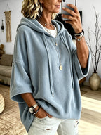 Plus Size - Women'S Casual Corduroy Drawstring Hooded Sweatshirt, Classic Versatile Hooded Top Elegant Women'S Top, Loose Fit Comfortable Sweatshirt Suitable for Commute And Casual Wear Spring/Autumn Clothing - Light Blue
