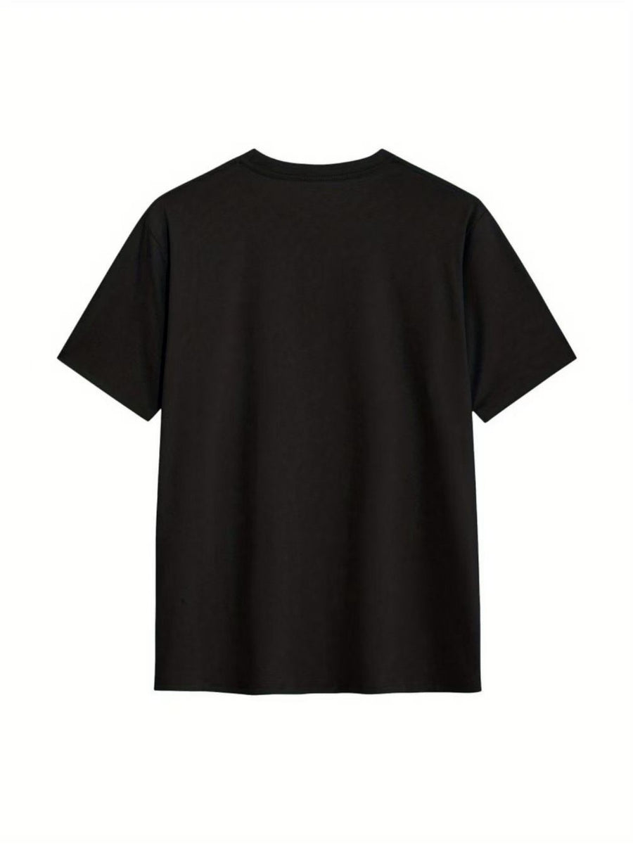 Men's Casual Short Sleeve T-Shirt - Summer Breathable Round Neck Tee with Subtle Random Print Patterns, Machine Washable Regular Fit Suitable for Casual Attire, Office, Gym & Outdoor Activities, Versatile Basic Wardrobe Essential - Black