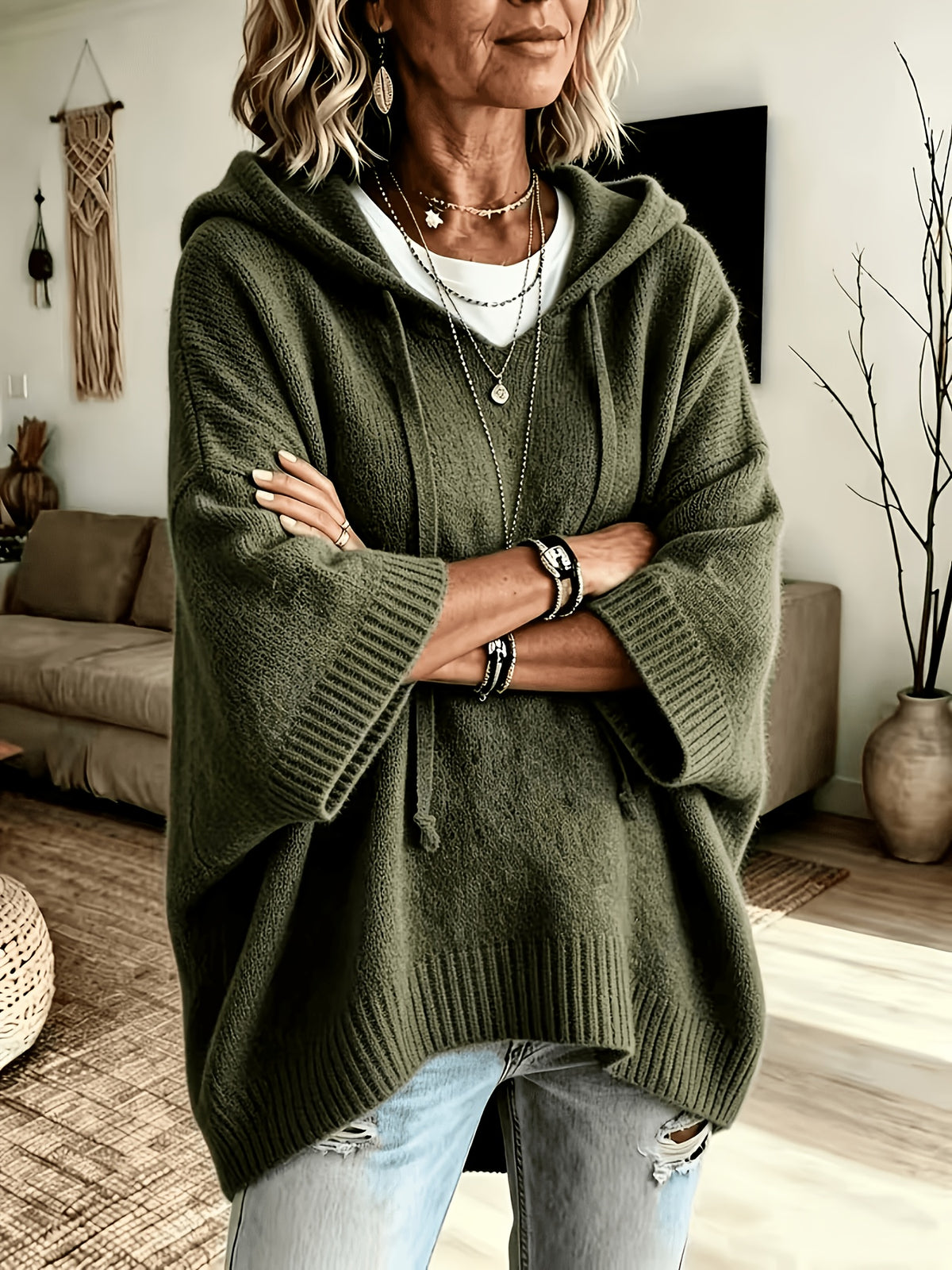 Women's Casual Drawstring Hooded Sweatshirt, a Spring/autumn Top for Curvy Women, Suitable for Commuting and Casual Wear. Size Runs Small, Order One Size up Is Recommended - Olive