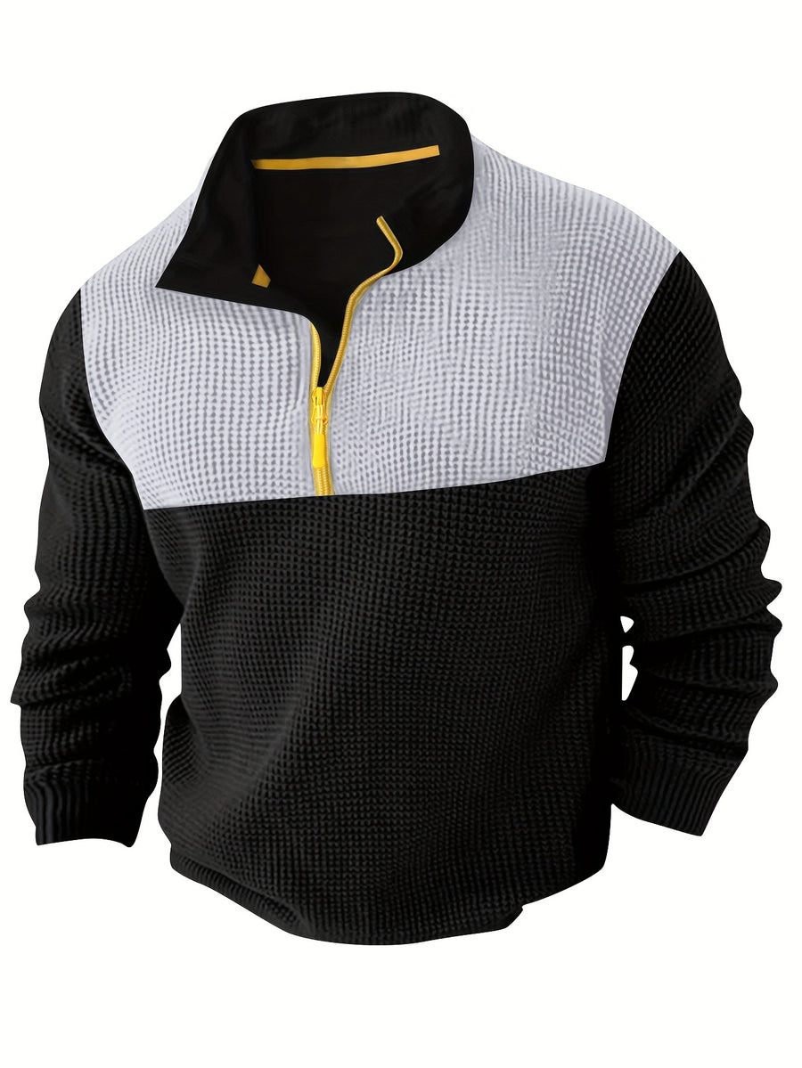 Men's Color-Block Hoodie, Casual Loose-Fit New Spring/Autumn Sweatshirt, Men's Sporty Outdoor Top Jacket - Light Grey
