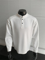 Spring/Autumn Henry Neck Long Sleeve T-Shirt, Loose Fit with Half-Open Placket Design, Versatile Commuter Base Layer, an Excellent Choice for Daily Work and Casual Vacations - White