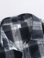 Men Turn- Collar Long Sleeve Plaid Pattern Shirt, Button Up Pocket Loose Blouse for Urban Commute Daily - Blue