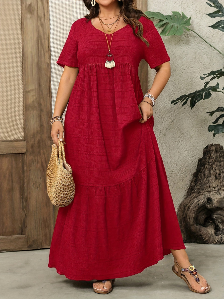 Plus Size - Plus Size - Plus Size Women'S Short Sleeve Maxi Dress, Suitable for Spring And Summer Women'S Clothing - Red