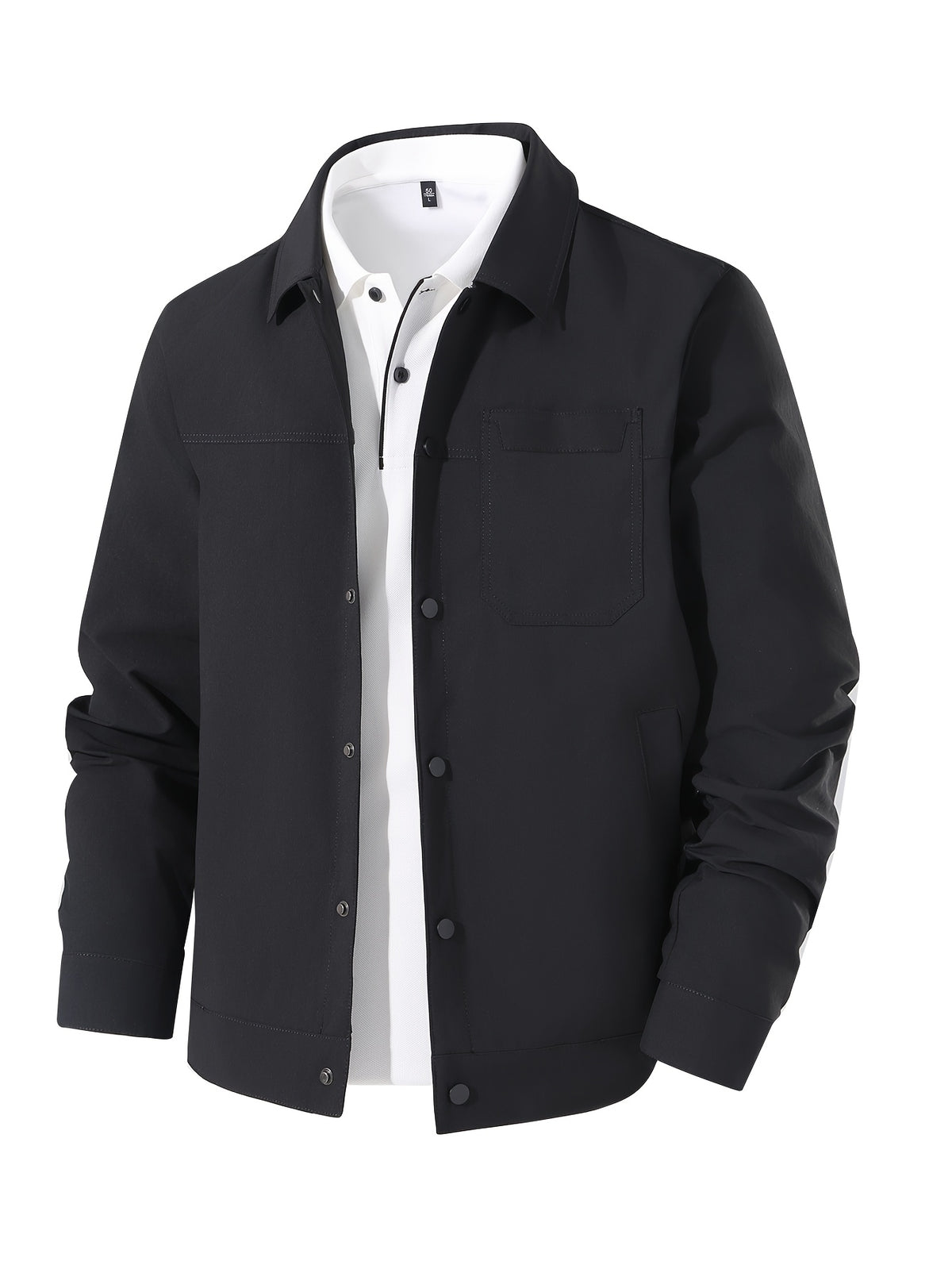 Spring New Lapel Button- Men'S Jacket, Durable And Thin Business Casual Wear, Versatile Long-Sleeve Men'S Top MD12601 - Black