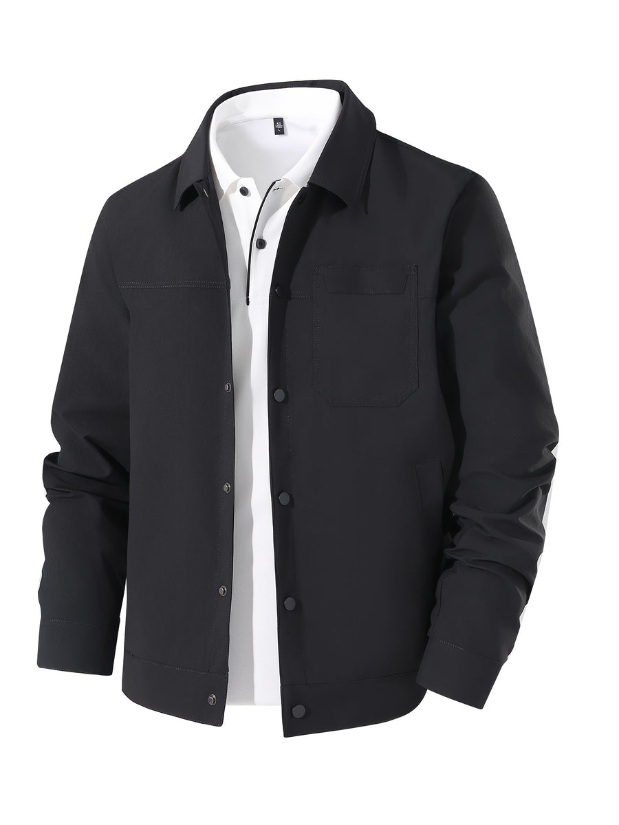 Spring New Lapel Button- Men'S Jacket, Durable And Thin Business Casual Wear, Versatile Long-Sleeve Men'S Top MD12601 - Black
