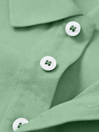 P176# Men'S Short Sleeve Polo Shirt with Black Horse Graphic Print, Outdoor Casual Breathable Top, Button-Up Collar, Golf Apparel, Inner And Outer Wear, Skin-Friendly Fabric, Men'S Fashion T-Shirt - Pea Green Color