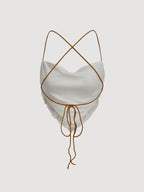 Women's Camisole Top with Criss-cross Tie Design, Paisley Pattern Placement Print, Backless Style, Perfect for Beach Vacations - Apricot