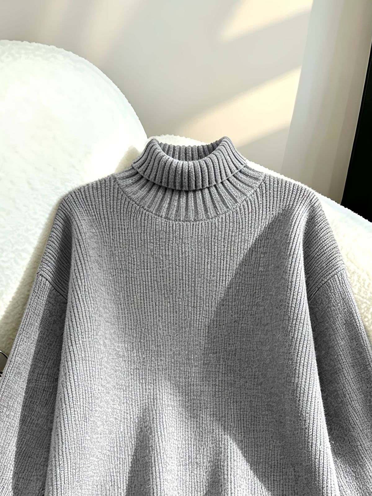 Women's Mid-length Sweater Dress, Korean-style Loose-fit Long Straight-cut Dress That Conceals Curves and Is, Solid-color Outerwear Sweater Dress, Elegant High-neck Base Layer Dress, High-end Winter Sweater Dress - Grey
