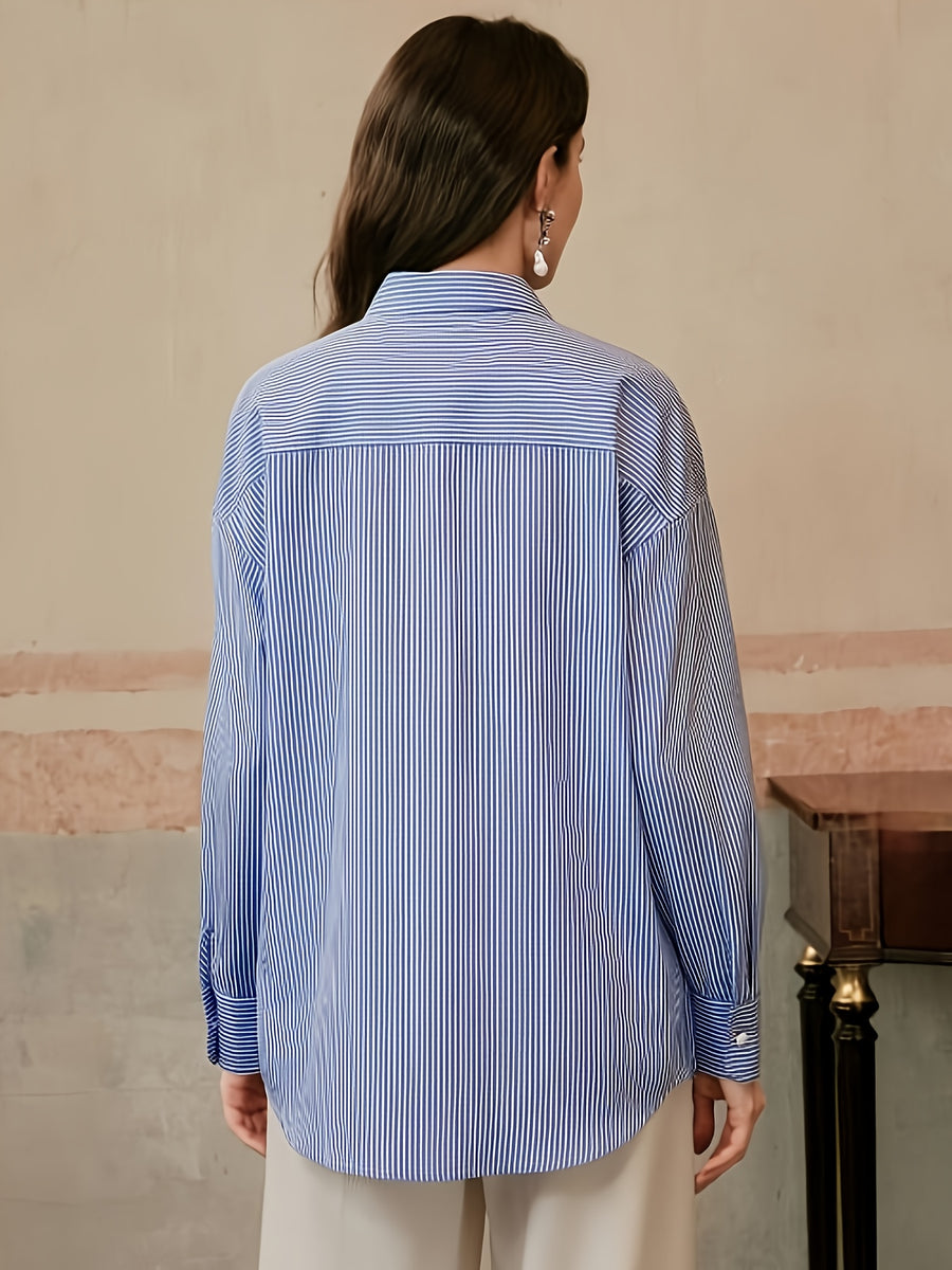 Heavy Craft Handmade Striped Long Sleeve Women'S Shirt - Royal Blue