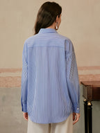 Heavy Craft Handmade Striped Long Sleeve Women'S Shirt - Royal Blue
