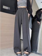 2026 New Summer High-End Women's Suit Pants, High-Waist, Draped Straight-Leg, Slim Fit, Wide-Leg Trousers, Belt-Free, Essential Versatile Workwear for Spring, Summer, and Autumn - Grey