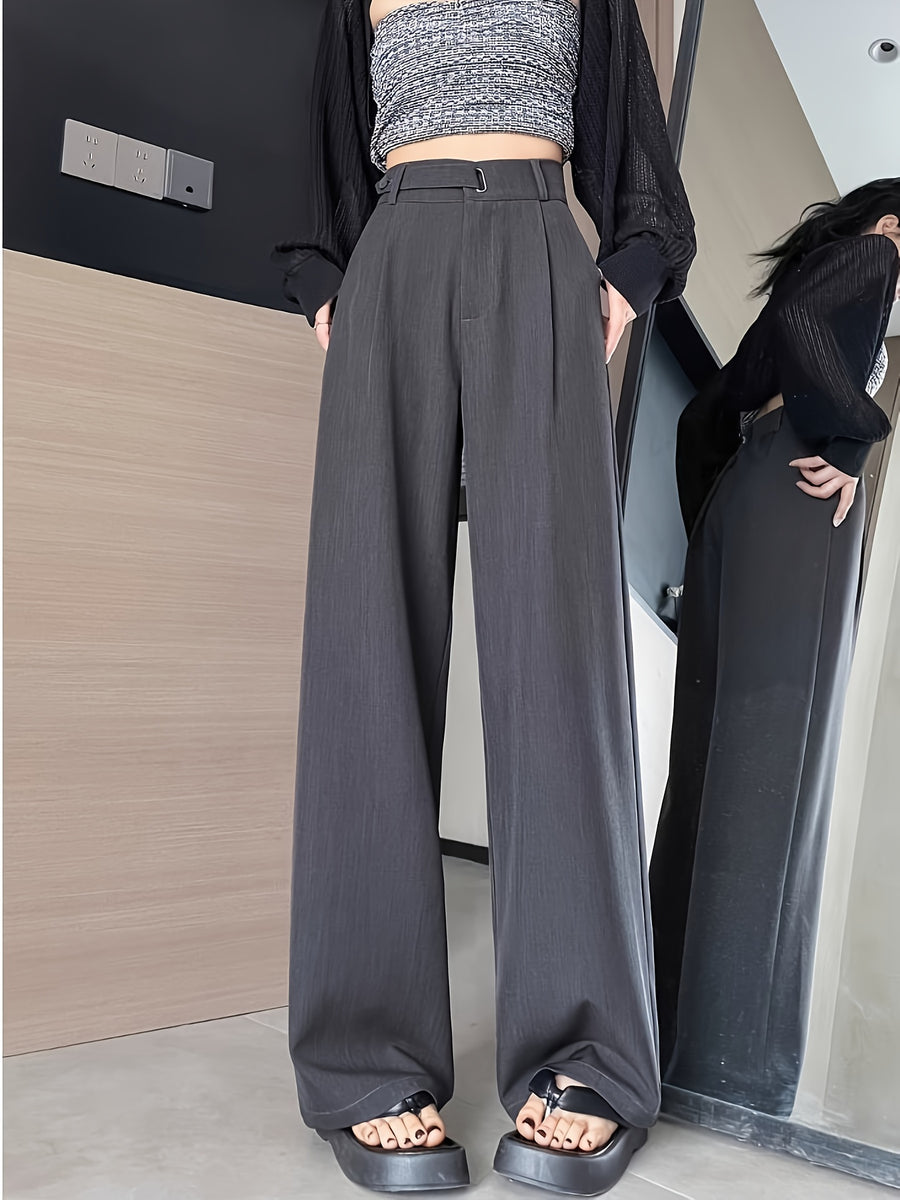 2026 New Summer High-End Women's Suit Pants, High-Waist, Draped Straight-Leg, Slim Fit, Wide-Leg Trousers, Belt-Free, Essential Versatile Workwear for Spring, Summer, and Autumn - Grey