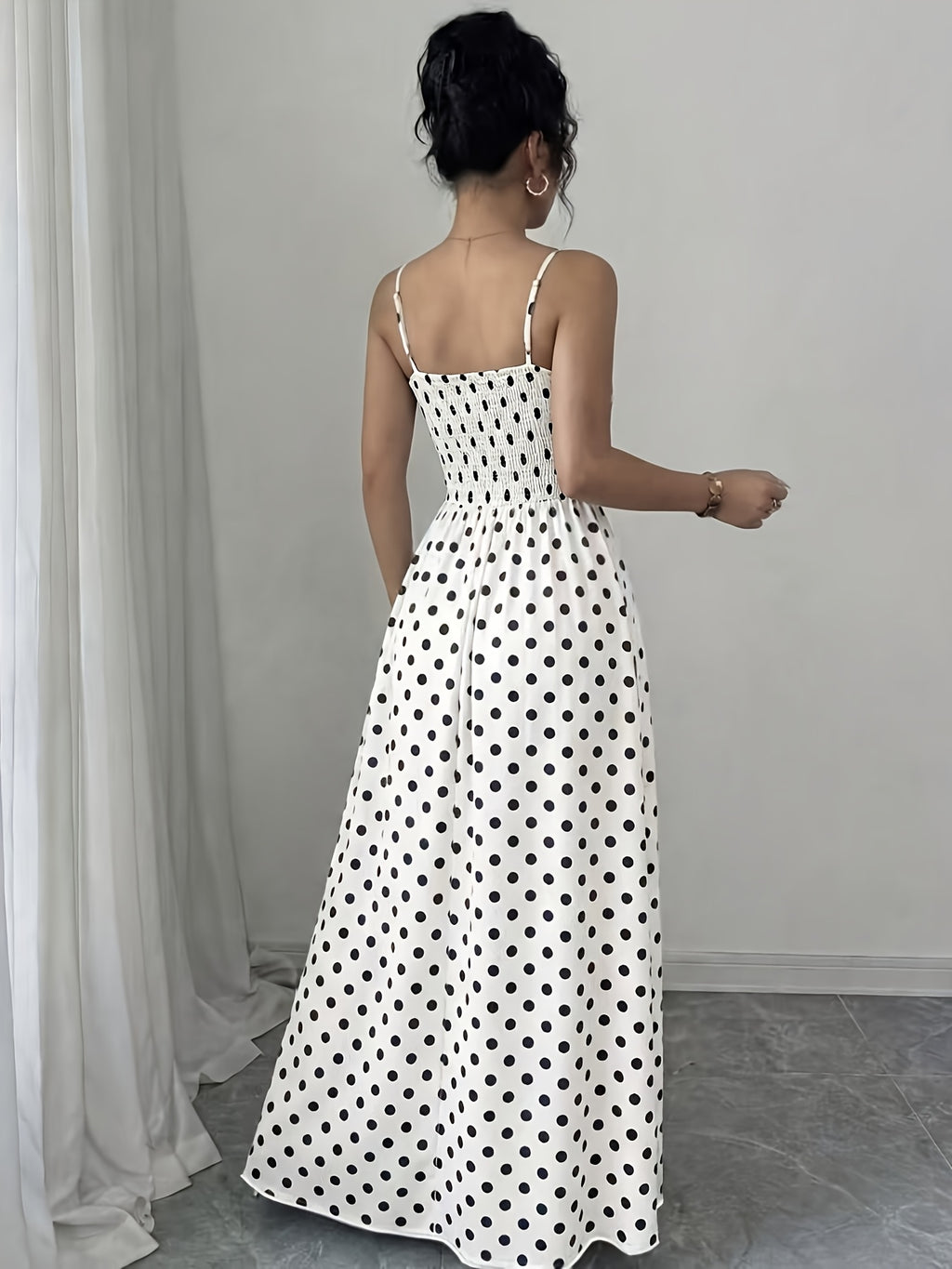 Trendy, Women'S Elegant Polka Dot, Regular Print Summer Dress - White