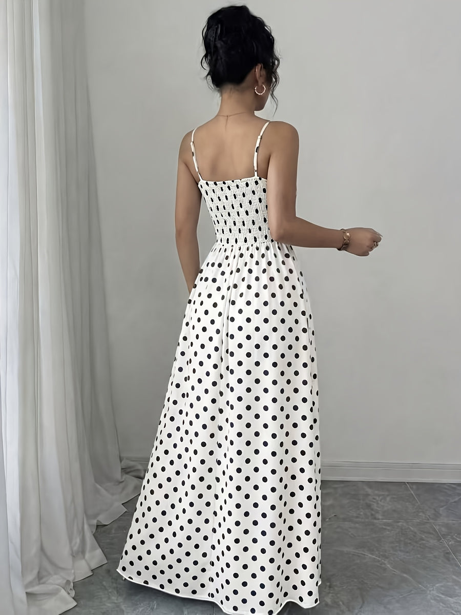 Trendy, Women'S Elegant Polka Dot, Regular Print Summer Dress - White