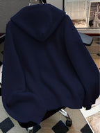Autumn And Winter Hooded Cardigan, Solid Color Casual Easy Button-Up Sweater, Soft And Comfortable Elegant Women'S Clothing - Navy Color