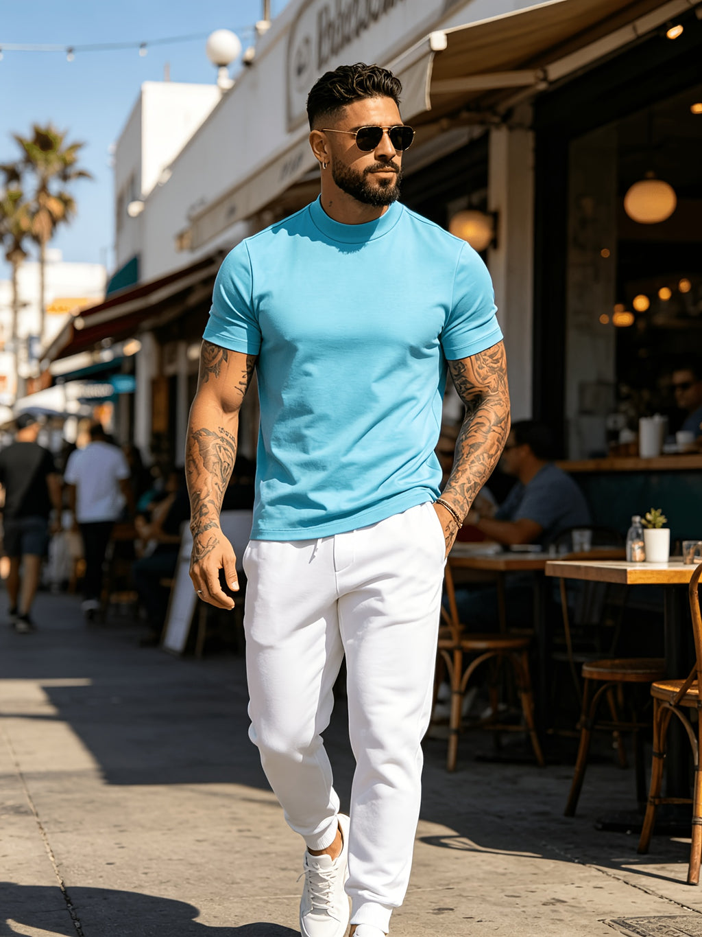 3pcs Fashionable Men's Cotton Sport Tops, Summer/Spring-Summer New Arrival, Skin-Friendly, Small Stand-Up Collar, Short Sleeve, Slim Fit, Casual, Men's Trendy, Versatile, and Simple Style - Mix color 5