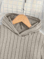 A Set of Women's Rib- Cable- Letter-appliqué Hoodie and Flared Pants - Apricot