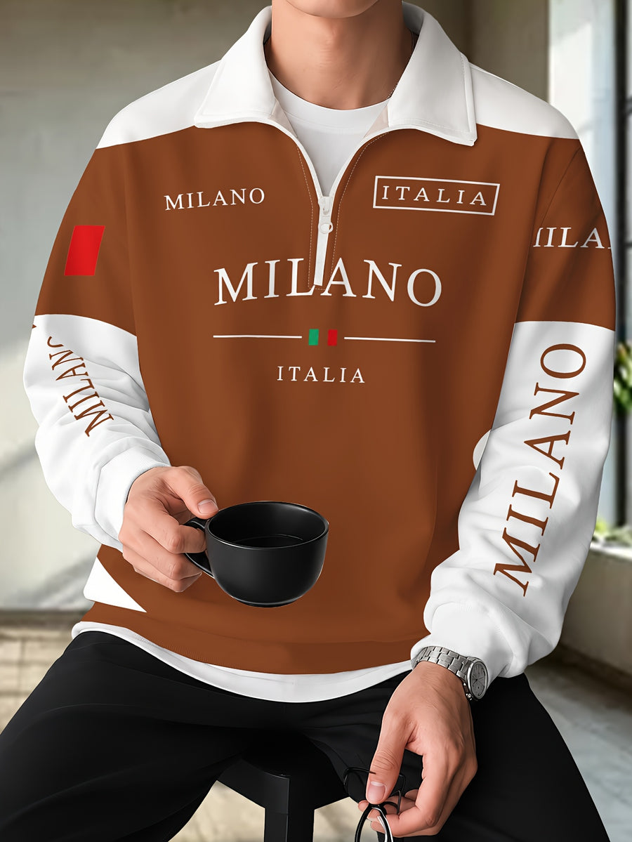Men'S Half-Zip Lapel Sweatshirt Fashion Letter Print Casual Pullover Trendy Color-Block Patchwork Spring/Autumn Athletic Top Winter Clothes for Men - Mixed Color 9