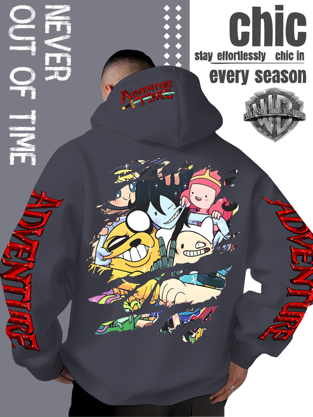 Men'S Hooded Sweatshirt Adventure Cartoon Theme Energetic Playful Gathering Group Anime Ripped Graffiti Print Pullover Top Autumn Winter Soft Comfortable Long Sleeve Hoodie Machine Washable Non-Pilling Durable Fabric American Trendy Street Style Men - Dark Gray