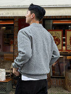 Men's POLO Collar Sweater for Autumn/Winter, Lazy-Style High-End Winter Pullover, Inner Layer Base Top, Lapel Knit Outerwear, Thick Jacket - Light Grey