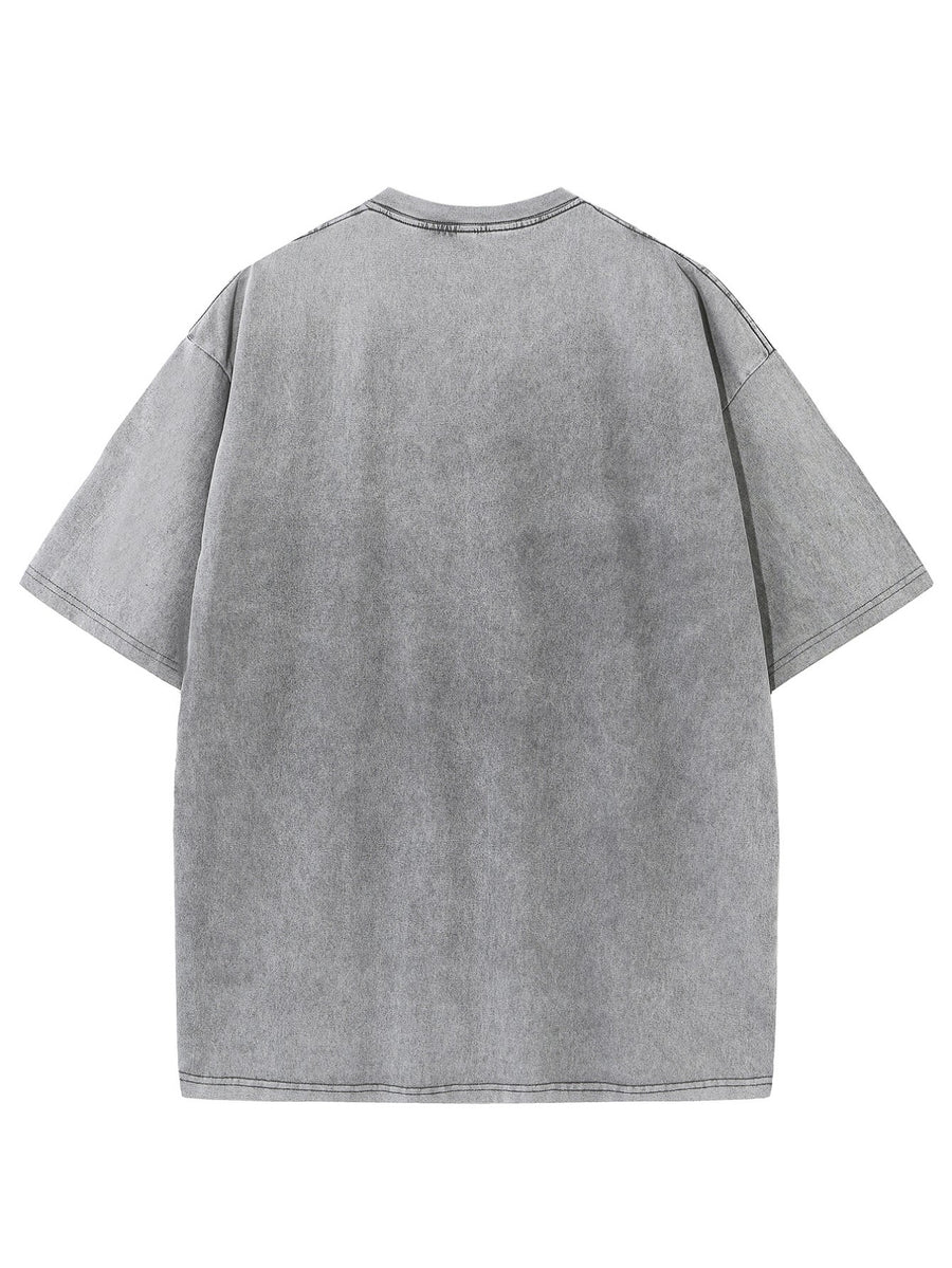 Licensed by WB Warner, Men's Old Cotton 100% Cotton Washed Crew Neck T-Shirt, Mask Contour Minimalist Graphic Design, Loose Version, Men's Casual Cotton Versatile Loose Summer Short Sleeve T-Shirt - Grey 1