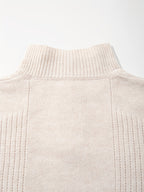 Spring Autumn New Men'S Korean Style Solid Color Loose Niche Commuter Style Textured Unisex Pullover Knit Long Sleeve Half Open Cardigan Half Open Placket Zipper Lapel Sweater Top - Apricot