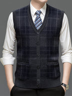 Autumn Winter Knit 3D Solid Color V-Neck Sweater, Basic Knit Cardigan, Men'S Fashion Sweater Vest, Size All - Black Gray