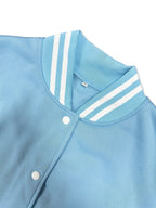 Women'S Black And White Contrast Baseball Jacket, A Letter Pattern Printed Jacket - Blue And White